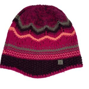 Smartwool Womens Merino Wool Blend Striped Chevron Beanie Hat Magenta